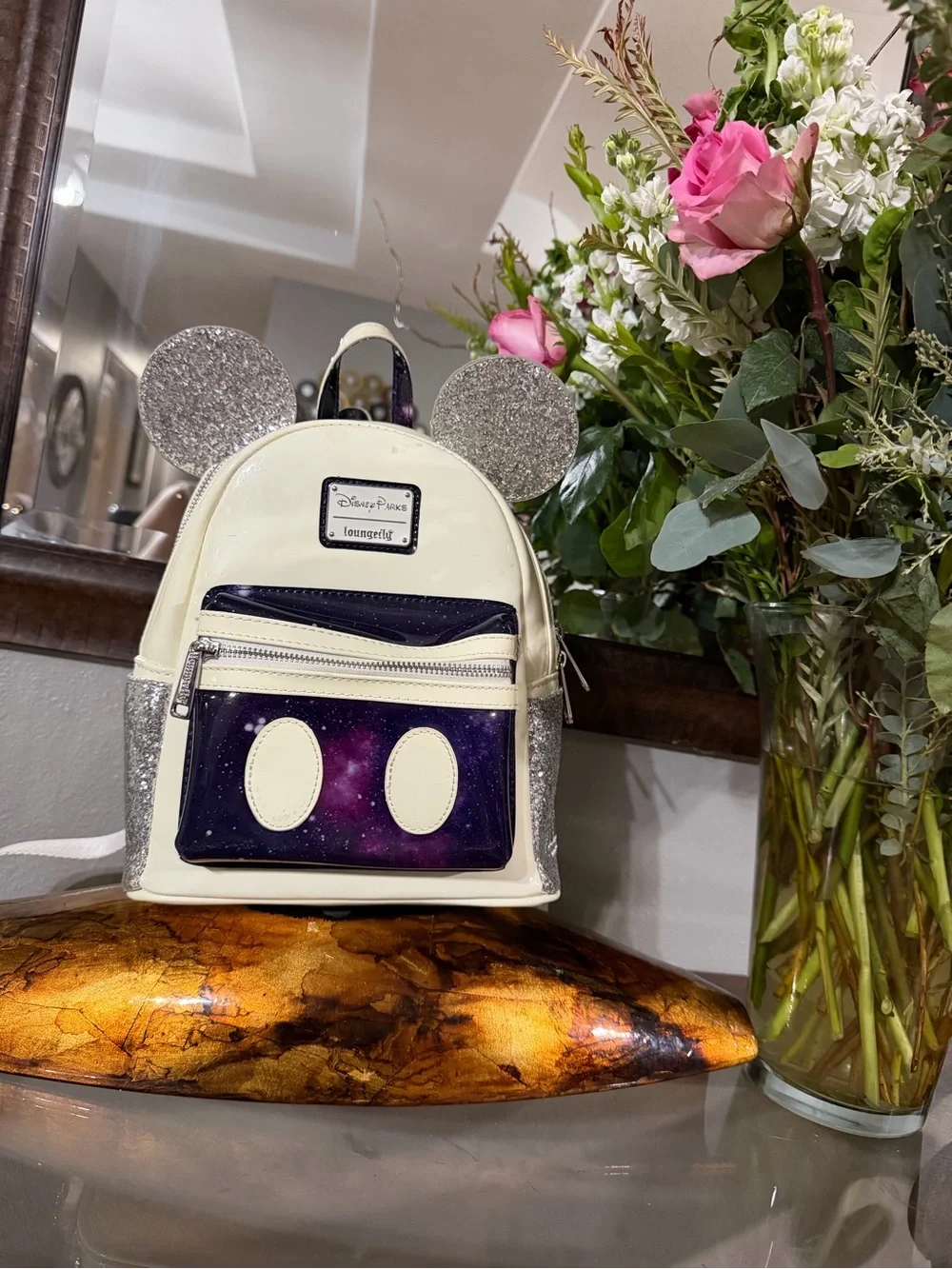 Disney Parks Loungefly Space Mountain Galaxy Mickey Mini Backpack Silver Ears